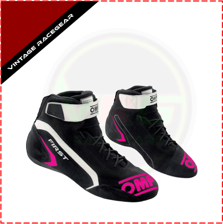 OMP First FIA Boot Black - White - Vintage Racegears