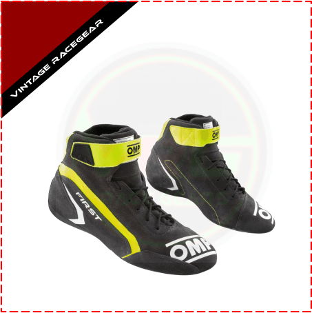 OMP First FIA Boot Black - Yellow - Vintage Racegears