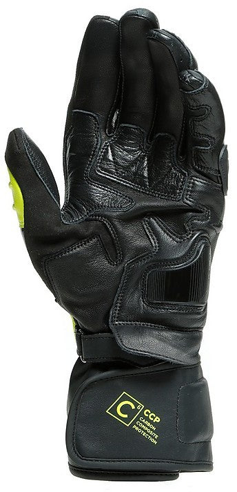 Sport Motorcycle Gloves in Dainese CARBON 3 LONG Leather Black Yellow Fluo