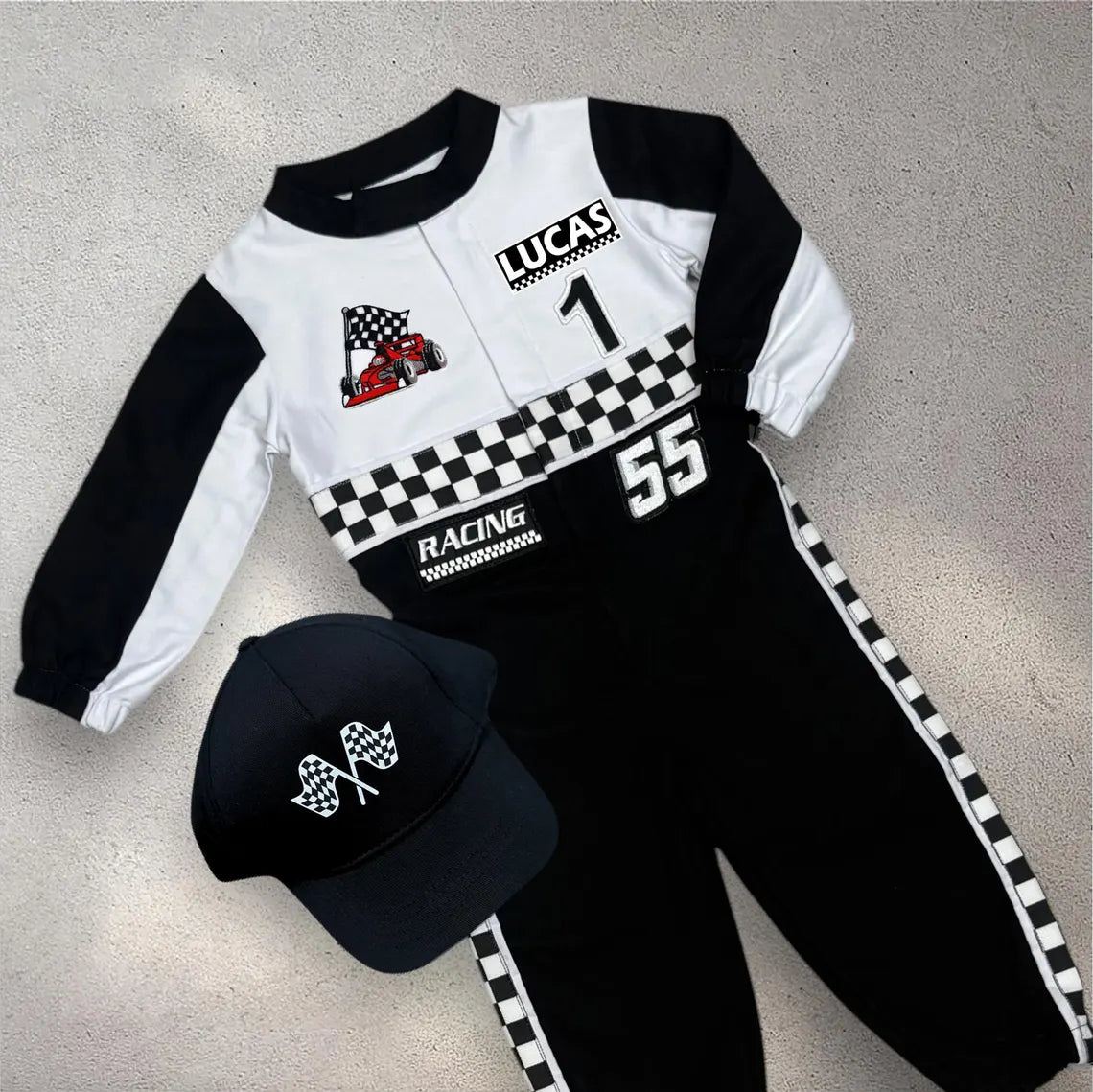 F1 Birthday Baby Suit & Cap Black And White
