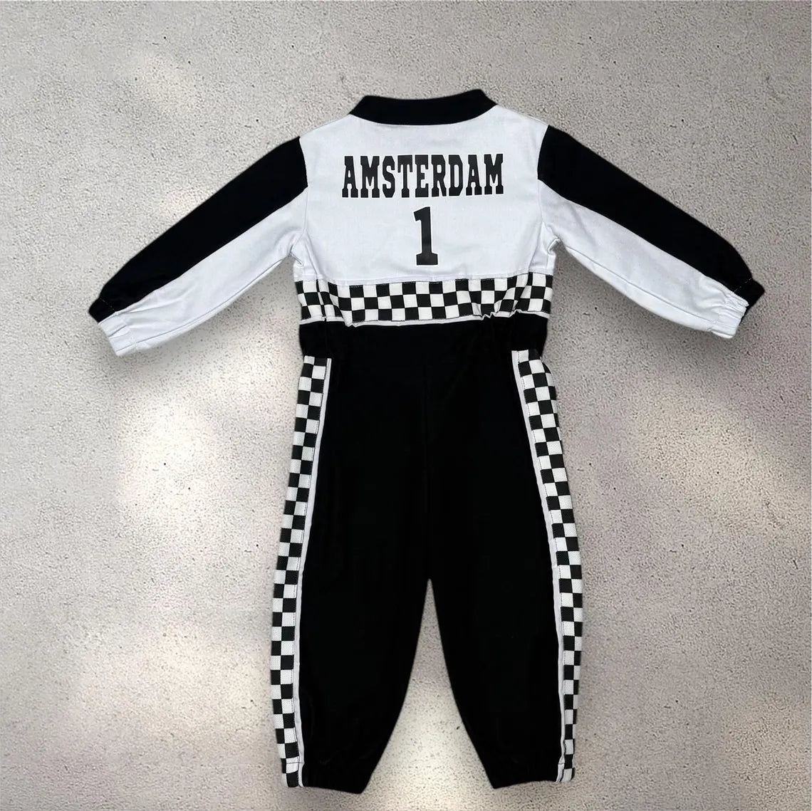 F1 Birthday Baby Suit & Cap Black And White