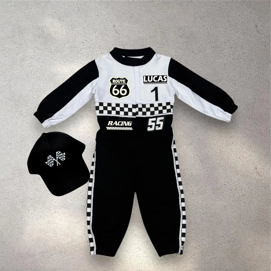 F1 Birthday Baby Suit & Cap Black And White