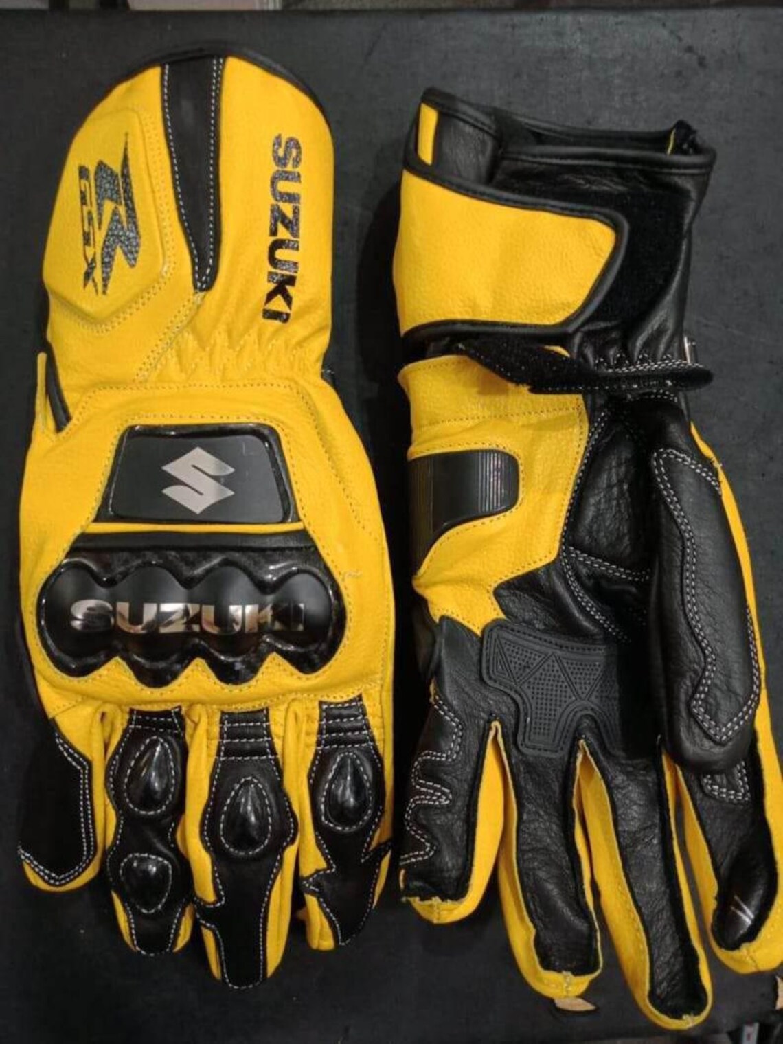 Suzuki gsxr MOTOGP Motorbike Racing Leather Gloves Yellow