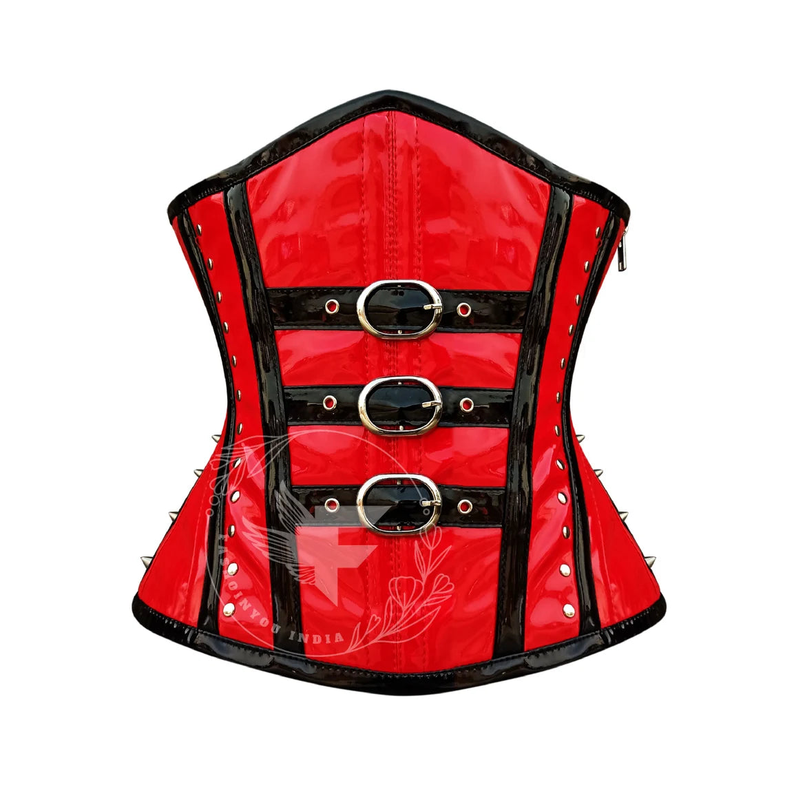 Red Faux Leather Under bust Corset: Steel Boned Punk Waist