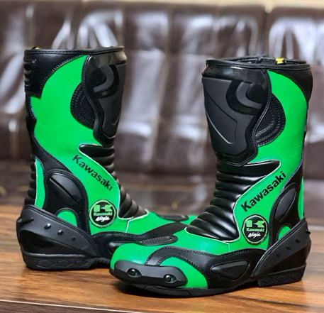 Kawasaki Motorbike Racing Leather Boots