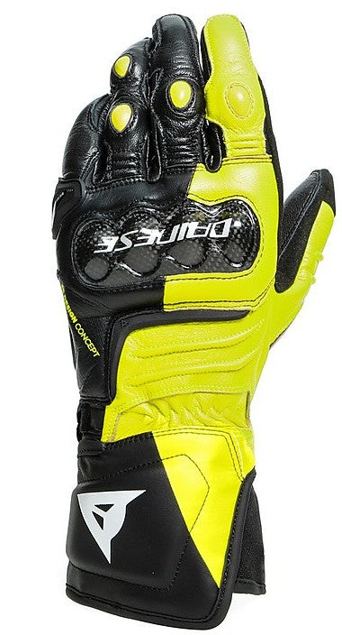 Sport Motorcycle Gloves in Dainese CARBON 3 LONG Leather Black Yellow Fluo