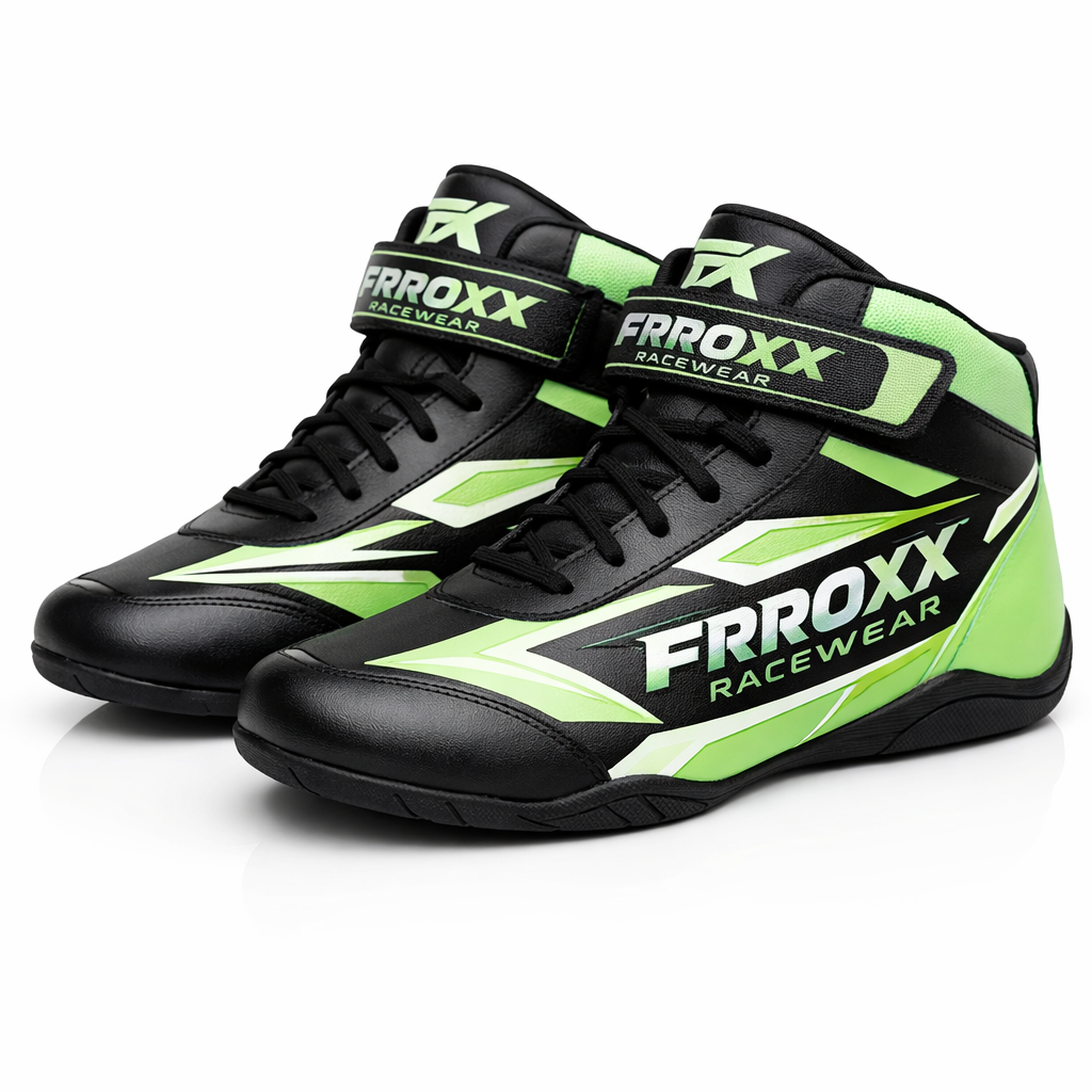FRROXX Racewear Motorsport Shoes – Black & Light Green