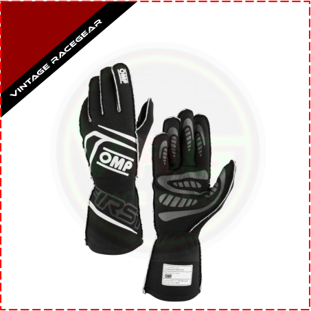 OMP First FIA Approved Race Gloves Black-White - Vintage Racegears