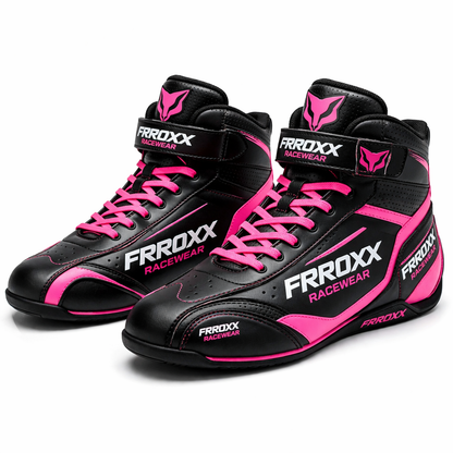 FRROXX Racewear Black & Neon Green Kart Racing Leather Shoes