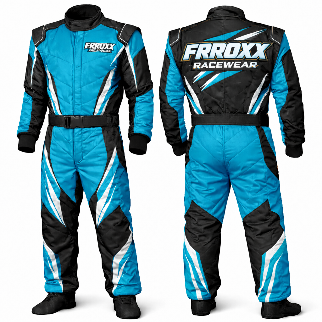 FRROXX Racewear Cyan Blue & Black Kart Racing Suit