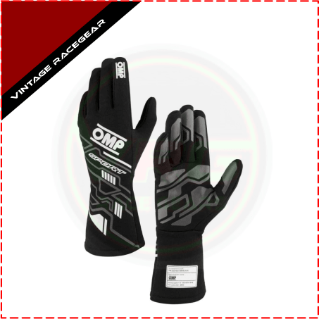 OMP Sport FIA Approved Race Gloves Gray - Black - Vintage Racegears