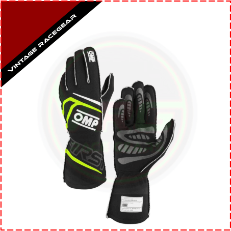 OMP First FIA Approved Race Gloves Black - Green - Vintage Racegears