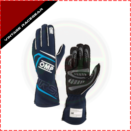 OMP First FIA Approved Race Gloves Black - Blue - Vintage Racegears