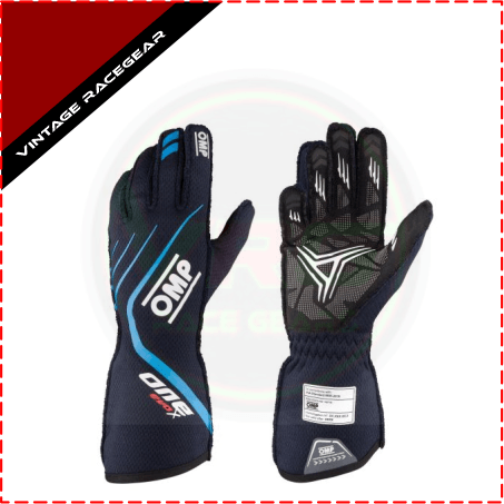 OMP One Evo X Race Gloves Black - Blue - Vintage Racegears