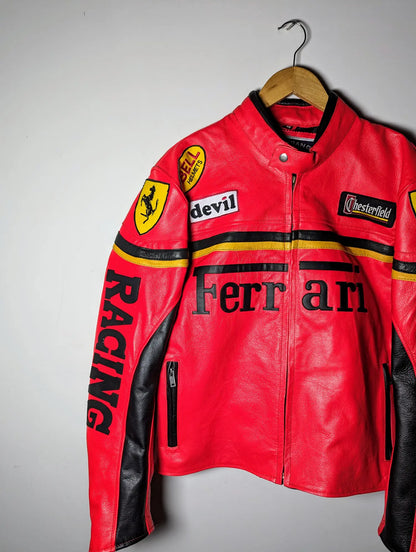 FERRARI RACING LEATHER JACKET Formula 1 RETRO