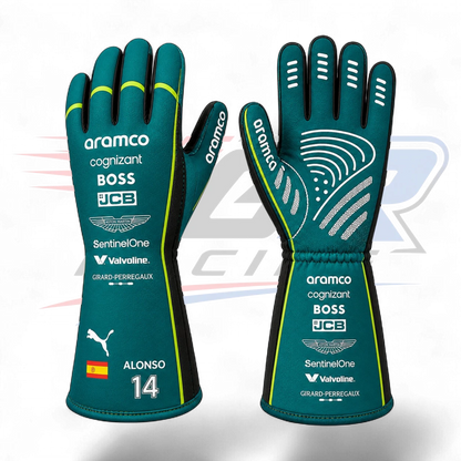 2026 Fernando Alonso Team Aston Martin F1 Racing Gloves Replica