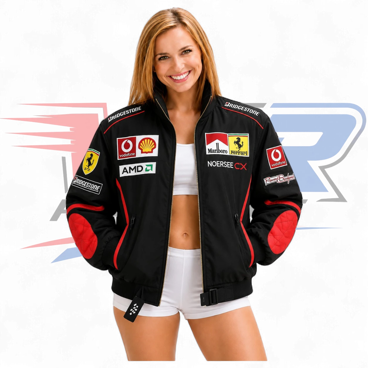 Ferrari × Marlboro Black Ferrari Bomber Jacket Black