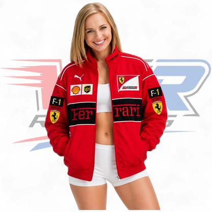 F1 Vintage Ferrari Racing Jacket Red And Black