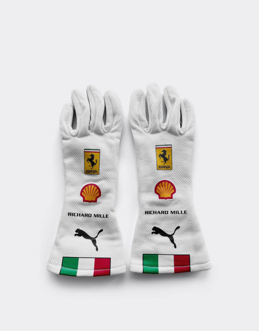 F1 Ferrari Charles Leclerc Monza 2025 racing gloves White