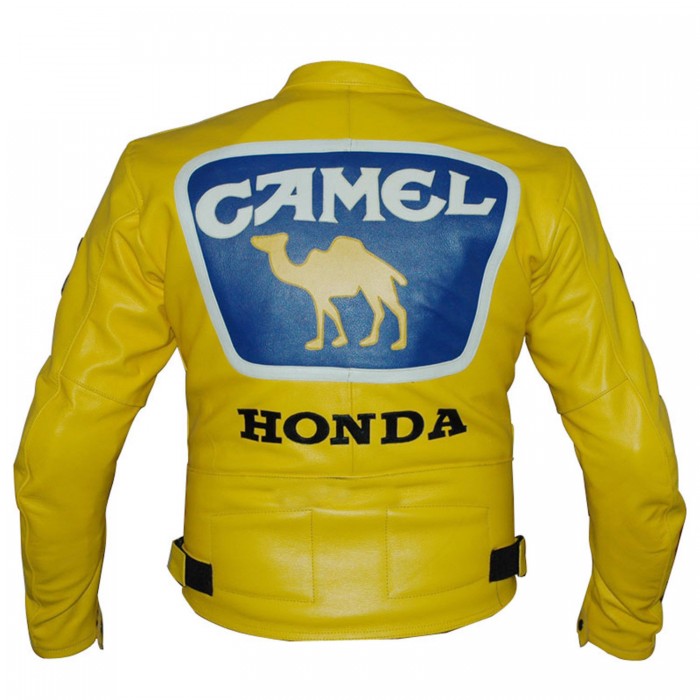 Honda Camel Racing Motorcycle Yellow Leather Jacket