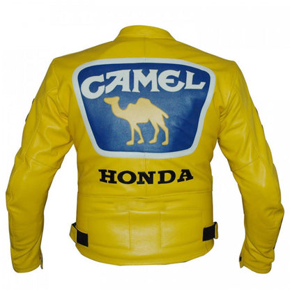 Honda Camel Racing Motorcycle Yellow Leather Jacket