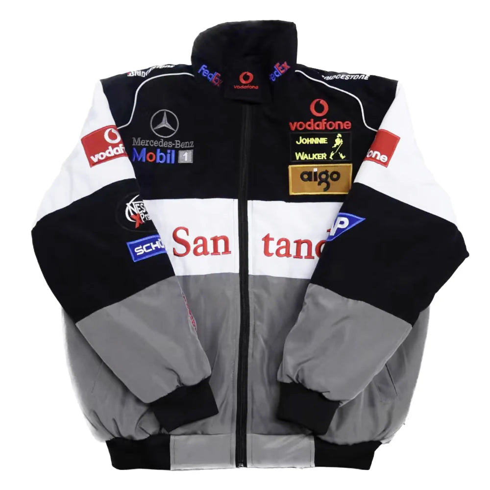 F1 Vintage Mercedes Benz Racing Jacket Black White Gray
