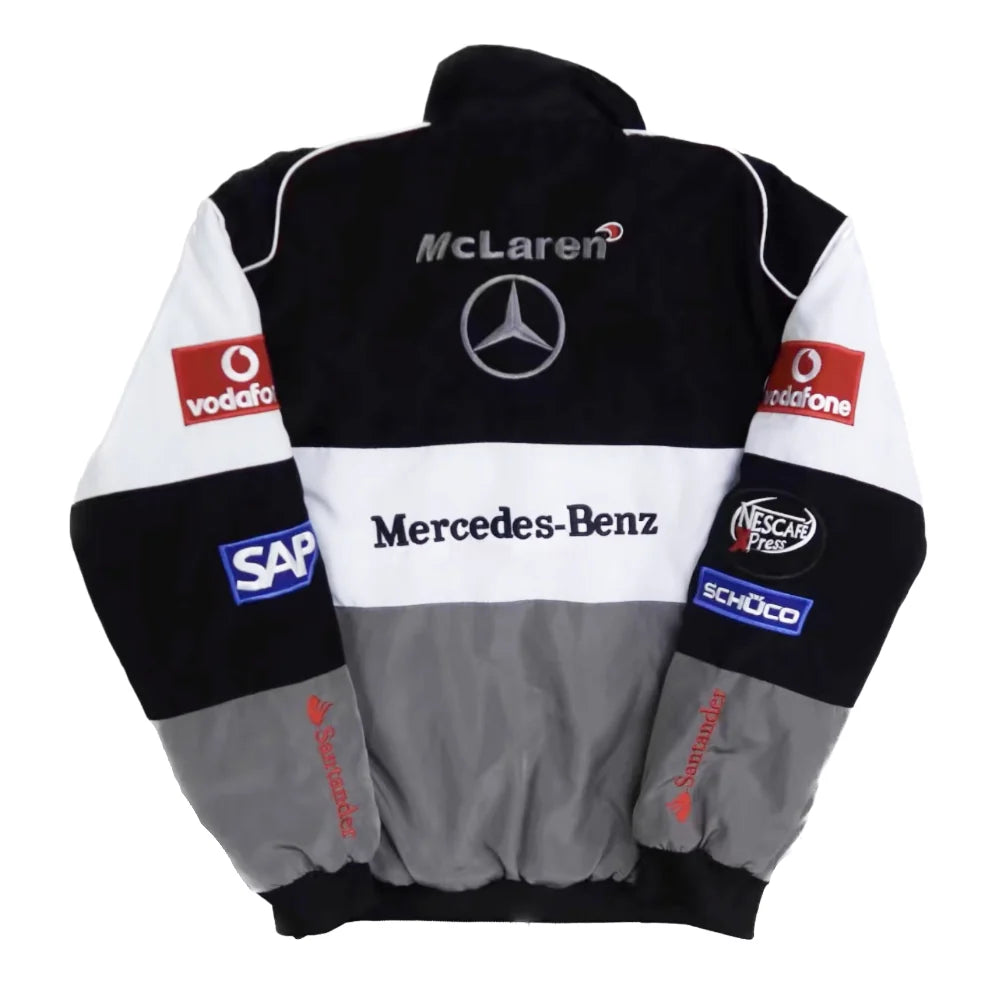 F1 Vintage Mercedes Benz Racing Jacket Black White Gray