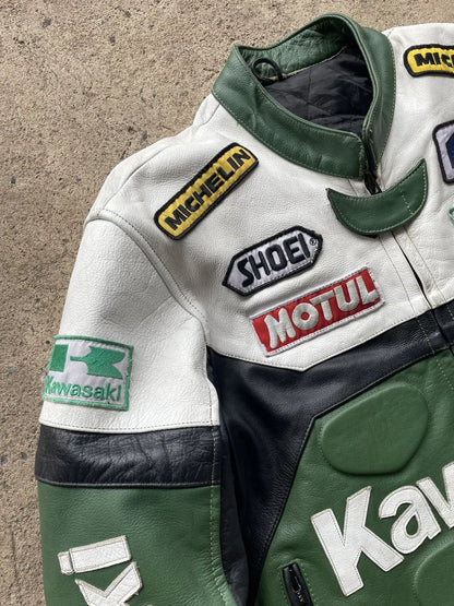 RARE Vintage Kawasaki Leather Moto Racing Jacket Hype