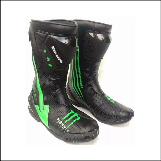 Kawasaki Monster Men Motorbike Leather Boots Black