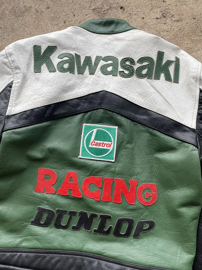 RARE Vintage Kawasaki Leather Moto Racing Jacket Hype