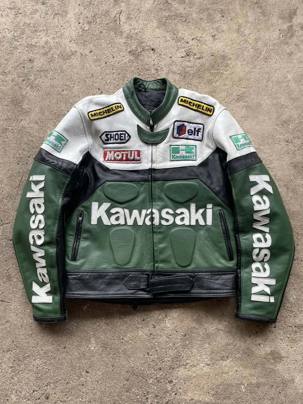 RARE Vintage Kawasaki Leather Moto Racing Jacket Hype