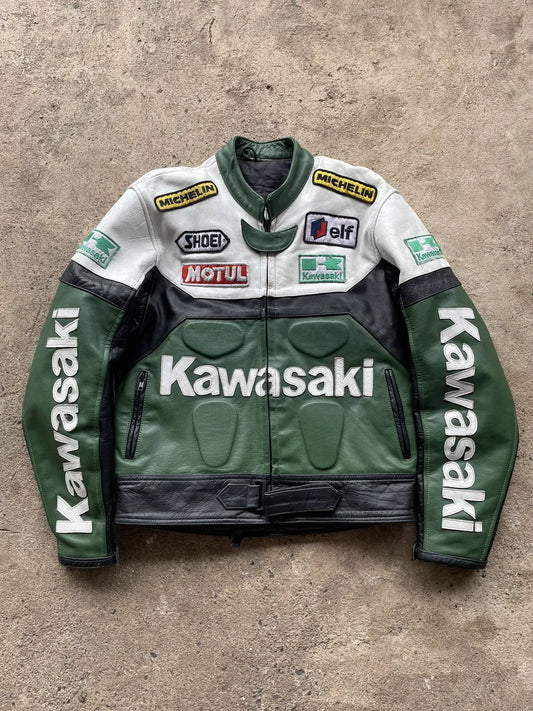RARE Vintage Kawasaki Leather Moto Racing Jacket Hype