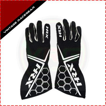 HRX Racer guanti Gloves Black-White - Vintage Racegears