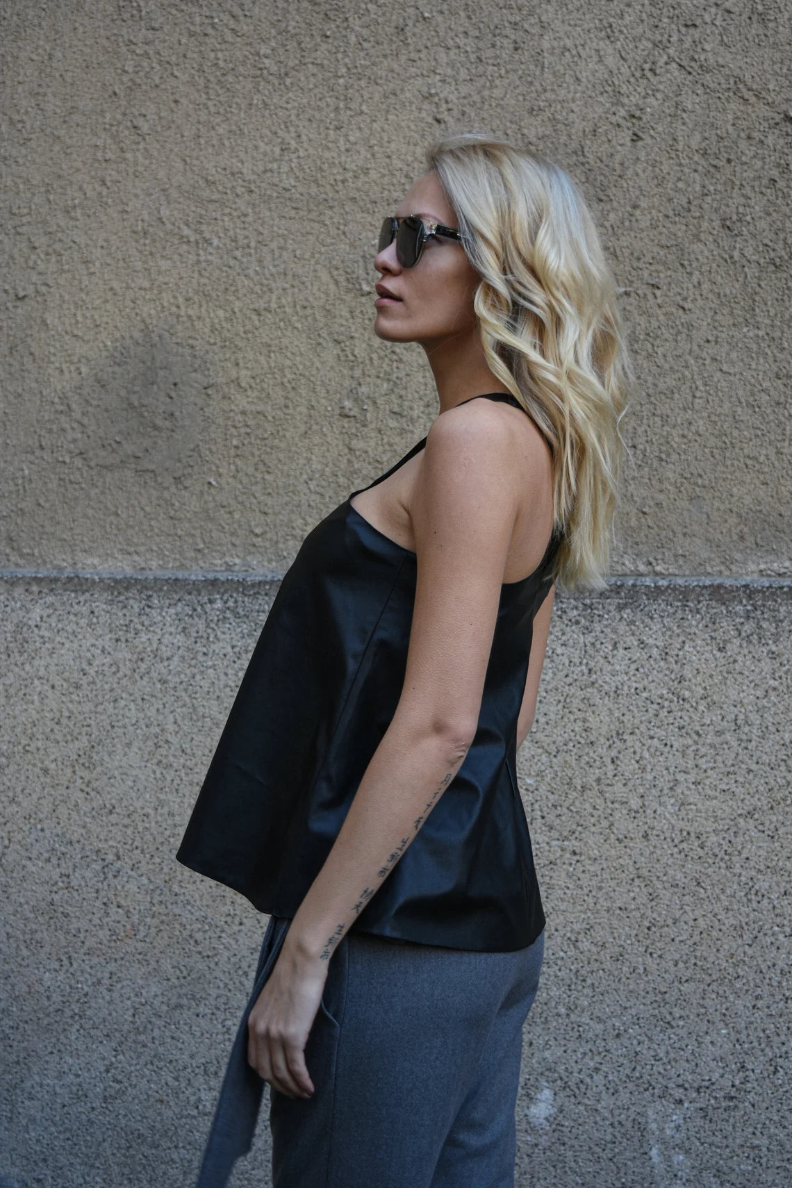 Vegan Leather Top/Asymmetrical Tunic/Faux Leather Top/Tank Top