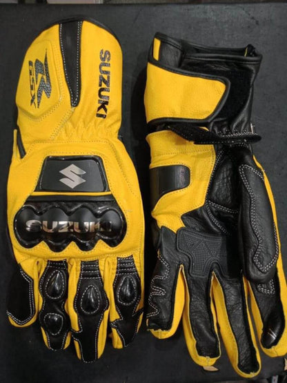 Suzuki gsxr MOTOGP Motorbike Racing Leather Gloves Yellow