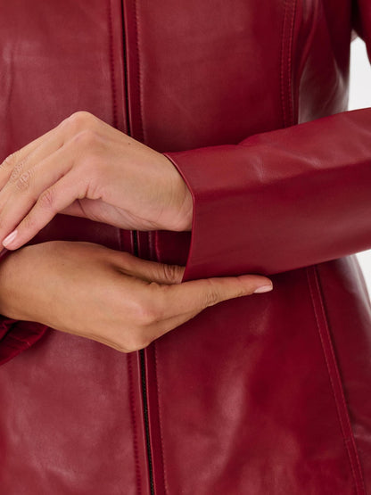 Red Lambskin Leather Jacket: Women's Slim Fit Racing Style