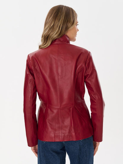 Red Lambskin Leather Jacket: Women's Slim Fit Racing Style