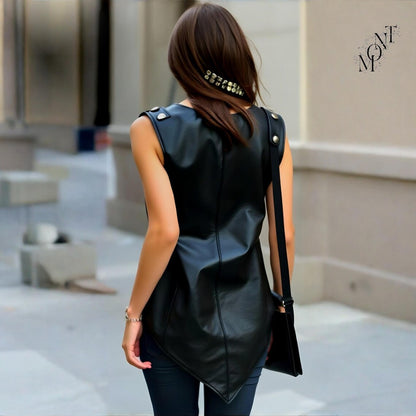 Edgy Leather Tank Top | Women's Handmade Genuine Leather