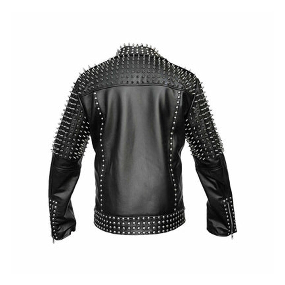 Mens Leather Jacket Studded Party Jackets with Steel Studs Handmade
