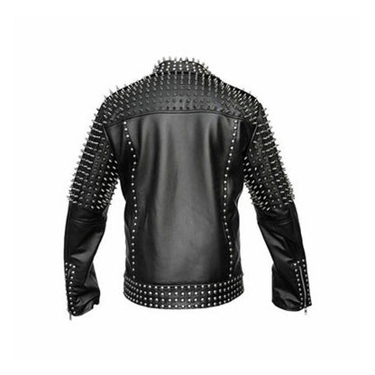 Mens Leather Jacket Studded Party Jackets with Steel Studs Handmade