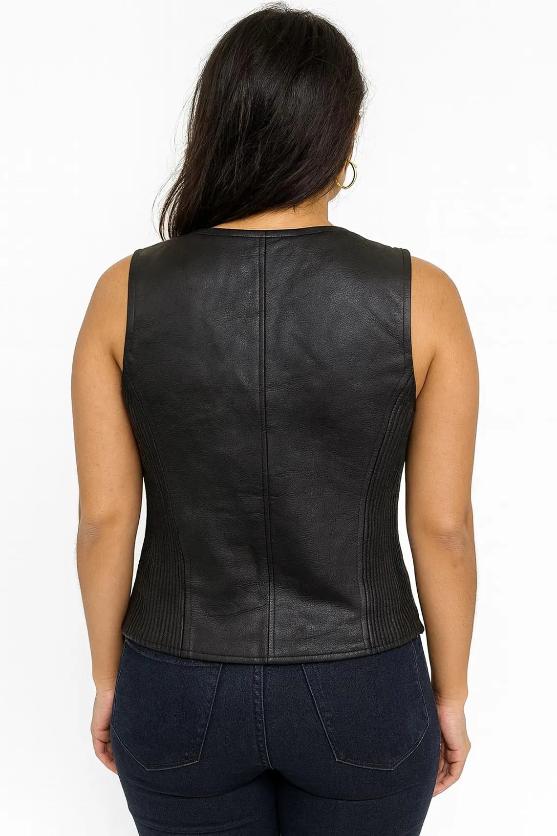 women genuine leather zipper closure fitted vest Style 108