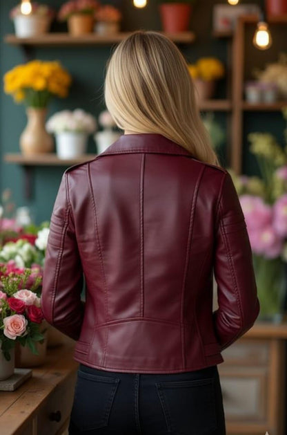 Black Pink Genuine Sheepskin Diamond Quilted Rider Leather Jacket