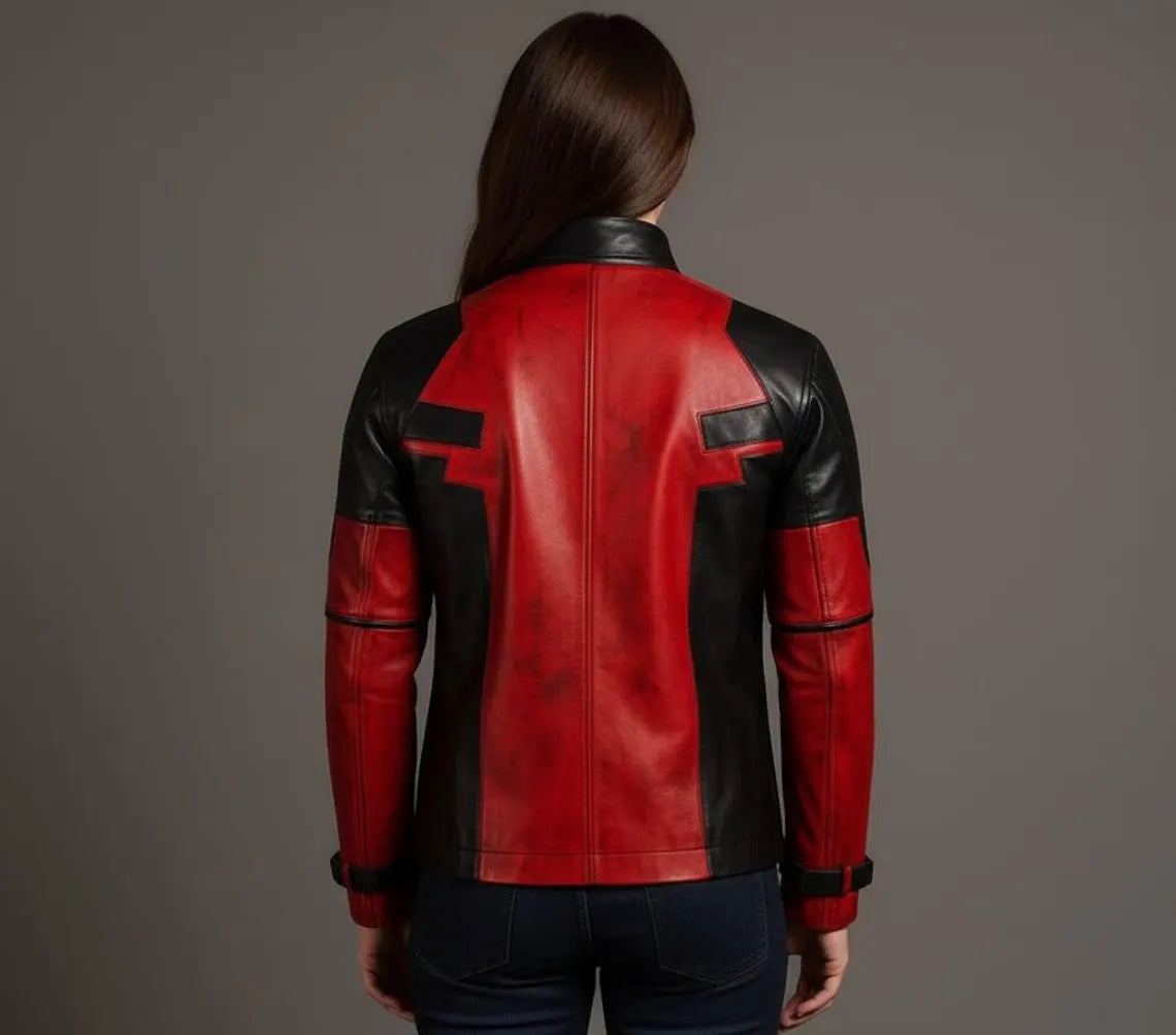 Women’s Red and Black Leather Jacket | Biker Moto Style Handmade Outerwear