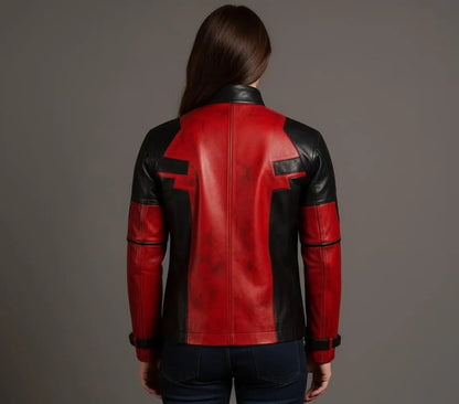 Women’s Red and Black Leather Jacket | Biker Moto Style Handmade Outerwear