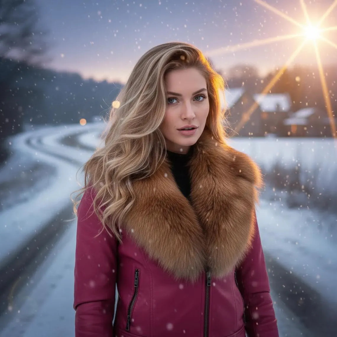 Vintage Pink Leather Jacket Women's Genuine Leather - Collar