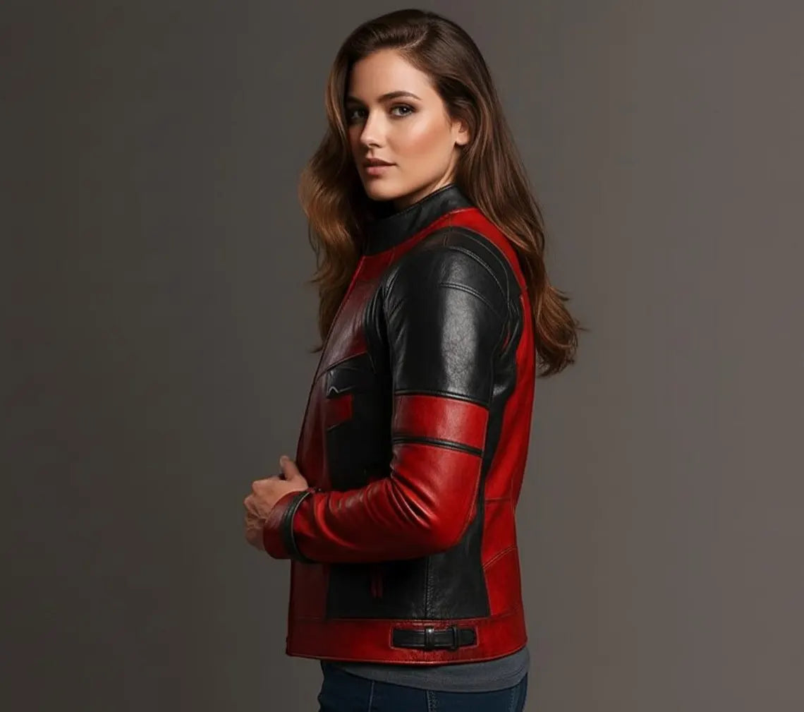 Women’s Red and Black Leather Jacket | Biker Moto Style Handmade Outerwear