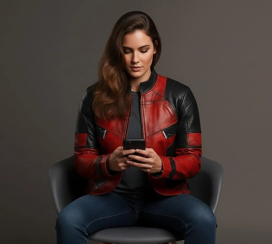 Women’s Red and Black Leather Jacket | Biker Moto Style Handmade Outerwear