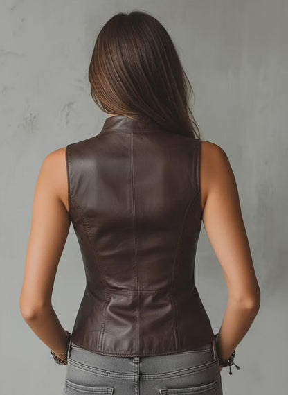 Vintage Stand Collar Button Eco-Friendly Leather Vest