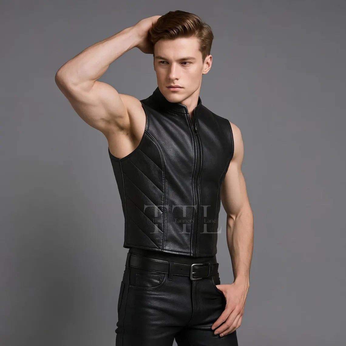 Handmade Sheepskin Leather Biker Vest – Men's Sleeveless