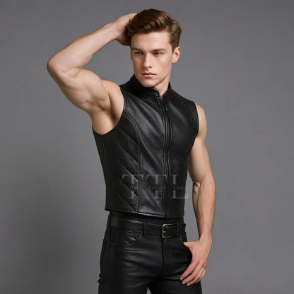 Handmade Sheepskin Leather Biker Vest – Men's Sleeveless